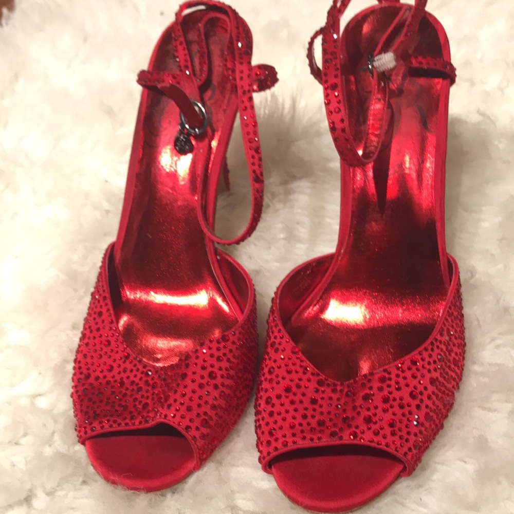 J.Reneé Red Open toe Rhinestones Stilettos - 12M